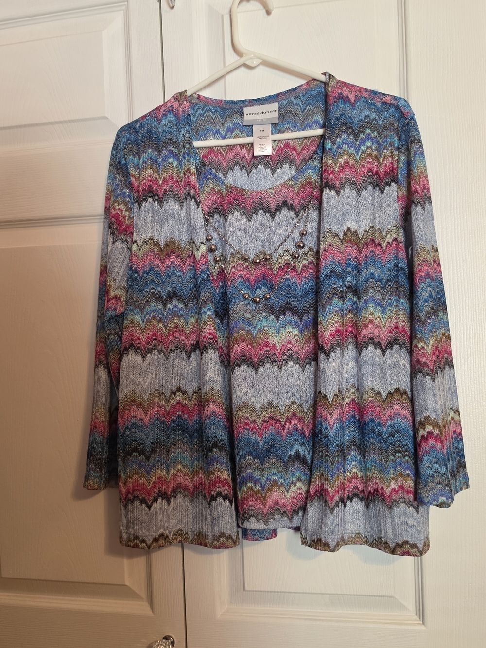 Alfred Dunner Blue Pink Multi Chevron Knit Sweater Set